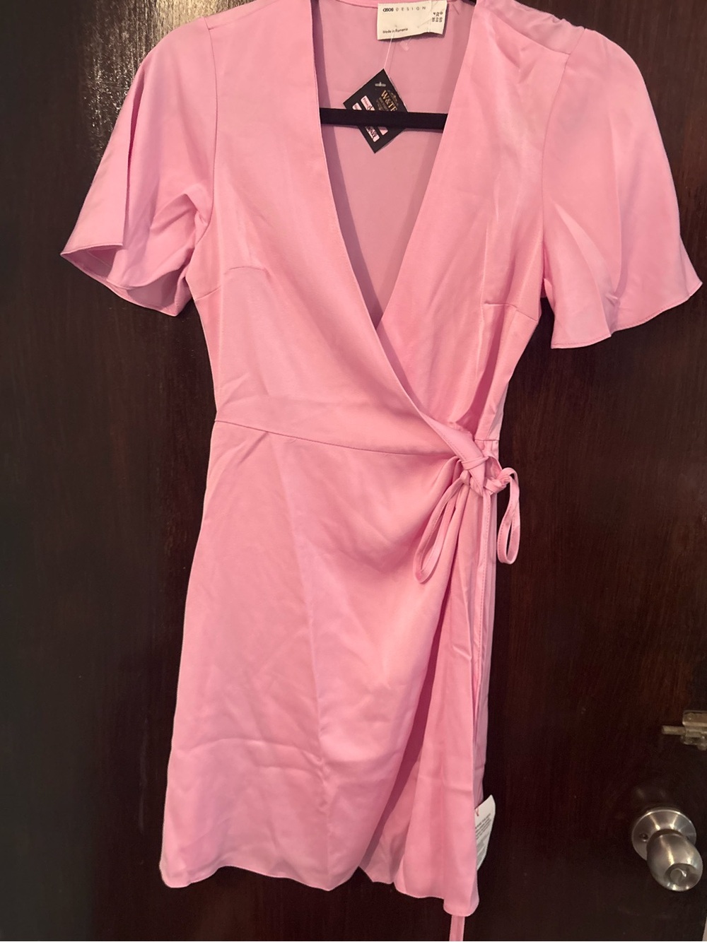 Bundle 3 for $25. NWT ASOS Pink Wrap Mini Dress with Tie Waist. Size 0.